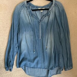 Soft denim S long sleeve top.Symmetrical intentional fading. EUC